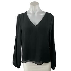 Naked Zebra Women's Black Long Sleeve V Neck Sheer Back Shirt Blouse Top Size M